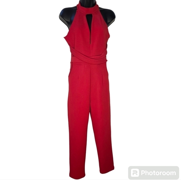 Good Time Womens Red Halter Jumpsuit One Piece Onsie - Picture 1 of 4